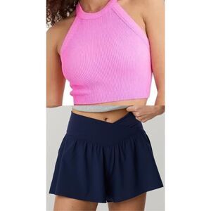 OFFLINE By Aerie Real Me Crossover Flowy Navy Shorts & Pink Ribbed Tank Set Size